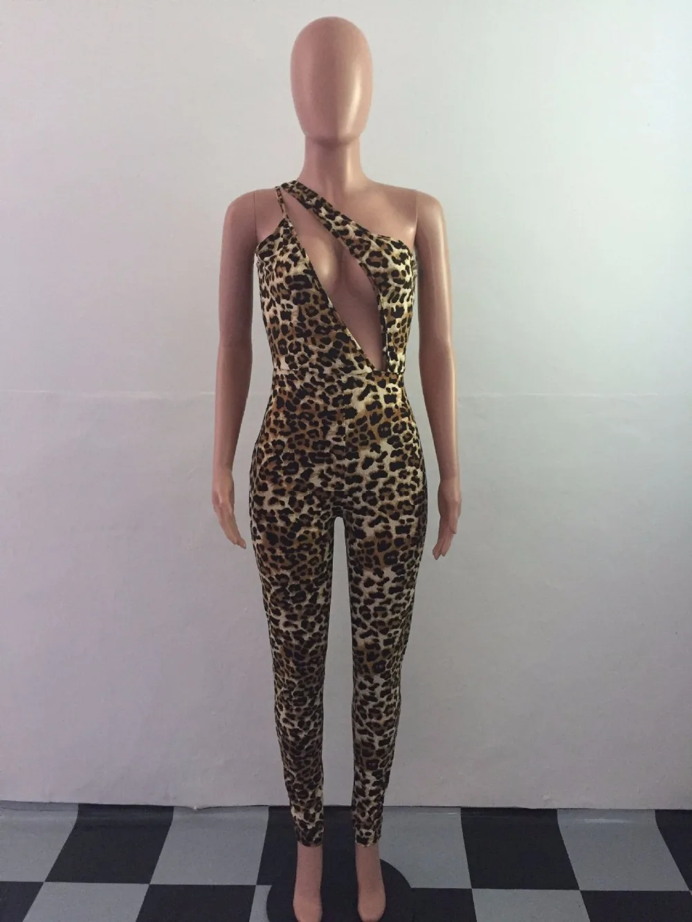 Нерегулярные beveling без рукавов Леопардовый принт зимние женские Комбинезоны наряд повседневное сексуальное модное обтягивающее боди 3235