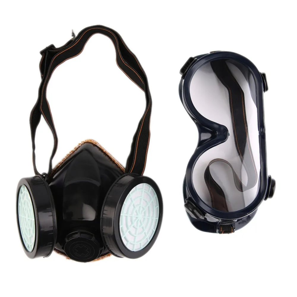 Противогаз двойной анти-против пыли и распылений краски промышленные химические противогаз маска очки набор черный