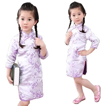 

Baby Girl Dresses Children Spring Festival Clothes Plum Girls Cheongsam Kids Dress Chi-Pao Costumes Tribute Silk Princess Shirts