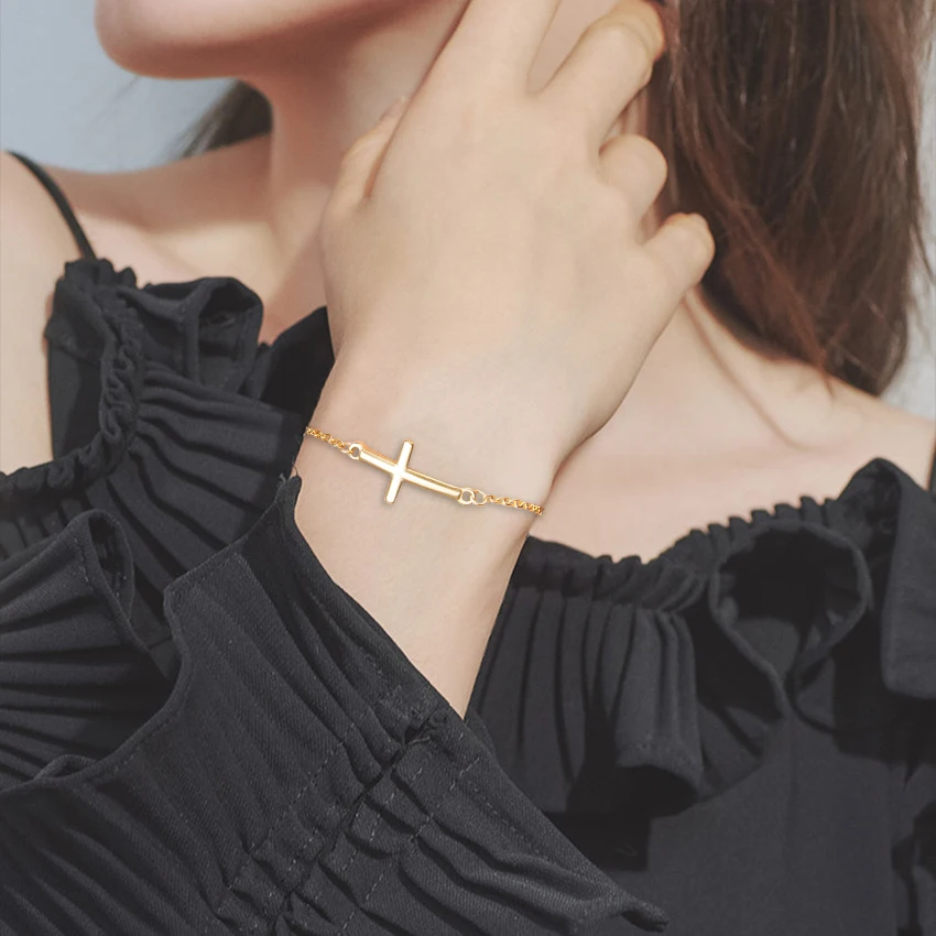 

Women Bracelet Golden Silver Color Simple Cross Charm Bracelets Stainless Steel Female Jewelry Wedding Gift for Love/Friends