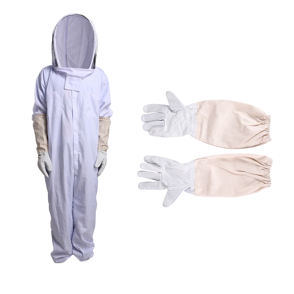 Cotton Full Body Beekeeping Clothing Veil Hood Gloves Hat