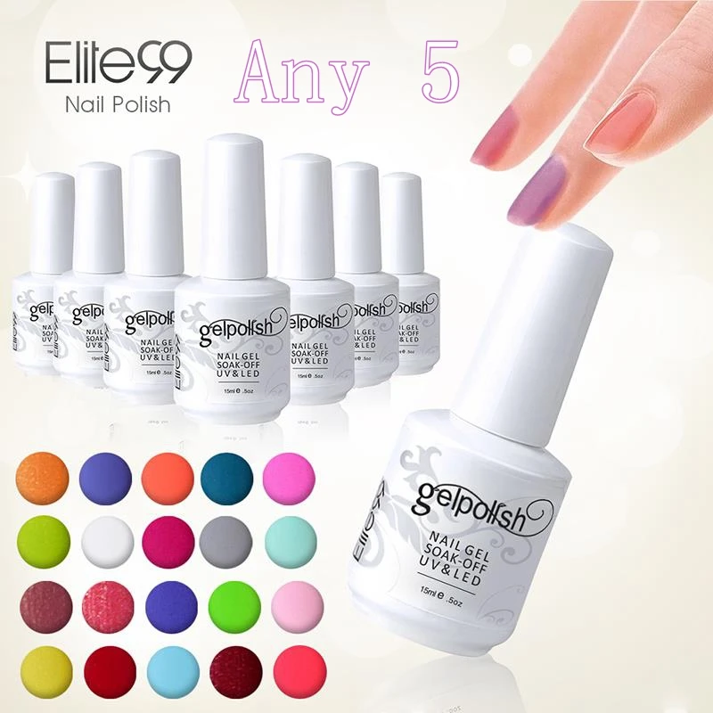 

Elite99 Gel Polish 5pcs Gel Lacquer UV Curing Top Coating Base Foundation DHL Free To USA Wholesale Price Gel Nail Polish