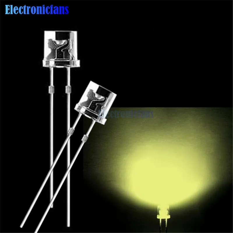 50 шт. 5 мм 2Pin плоский Топ желтый светодиодный широкоугольный плоский светильник