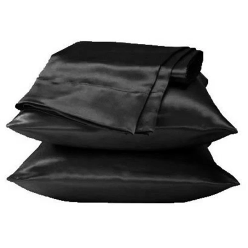 Черная стандартная полиэфирная атласная шелковая наволочка для мягкой подушки современная простая однотонная цветная наволочка гладкие наволочки для дома 48 см x 74 см