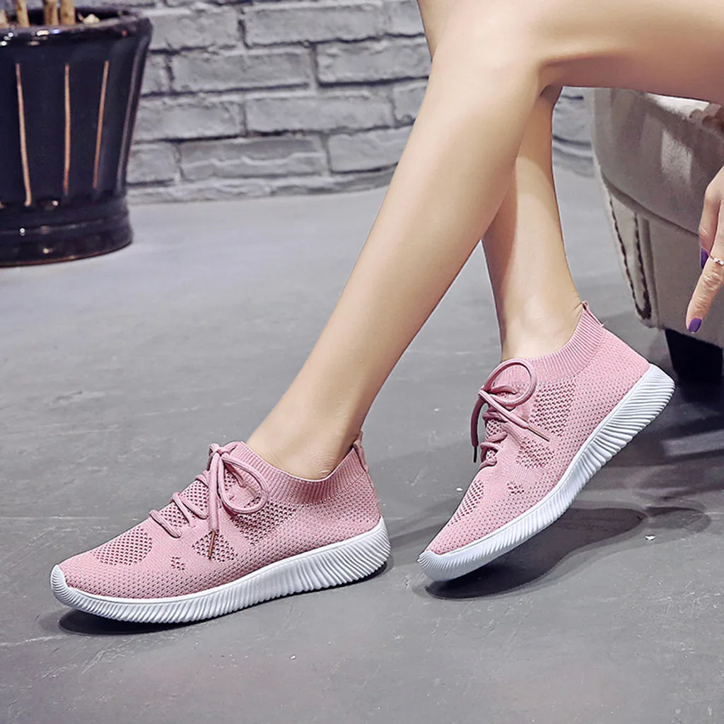 Женская уличная спортивная обувь из сетчатого материала со шнуровкой дышащие Туфли-кроссовки удобная повседневная обувь