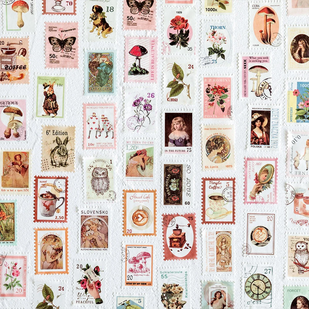 

Stamp Die-cut Tape Vintage Post Office Series Creative Coffee Plants And Paper Decoration Stickers Diary Scrapbooking Stationery