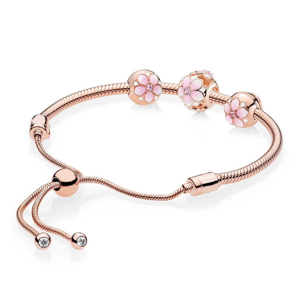 

2018 100% 925 Sterling Silver Rose Magnolia Bracelet Gift Set Fit DIY Original Charm Bracelets Jewelry A Set Of Prices