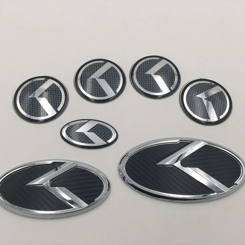 K Logo 7pcs/set Car Front Rear Steeing Badge Car Wheel Center Hub Cap Cover Emblem For KIA OPTIMA K2/K3/K4/K5 Venga