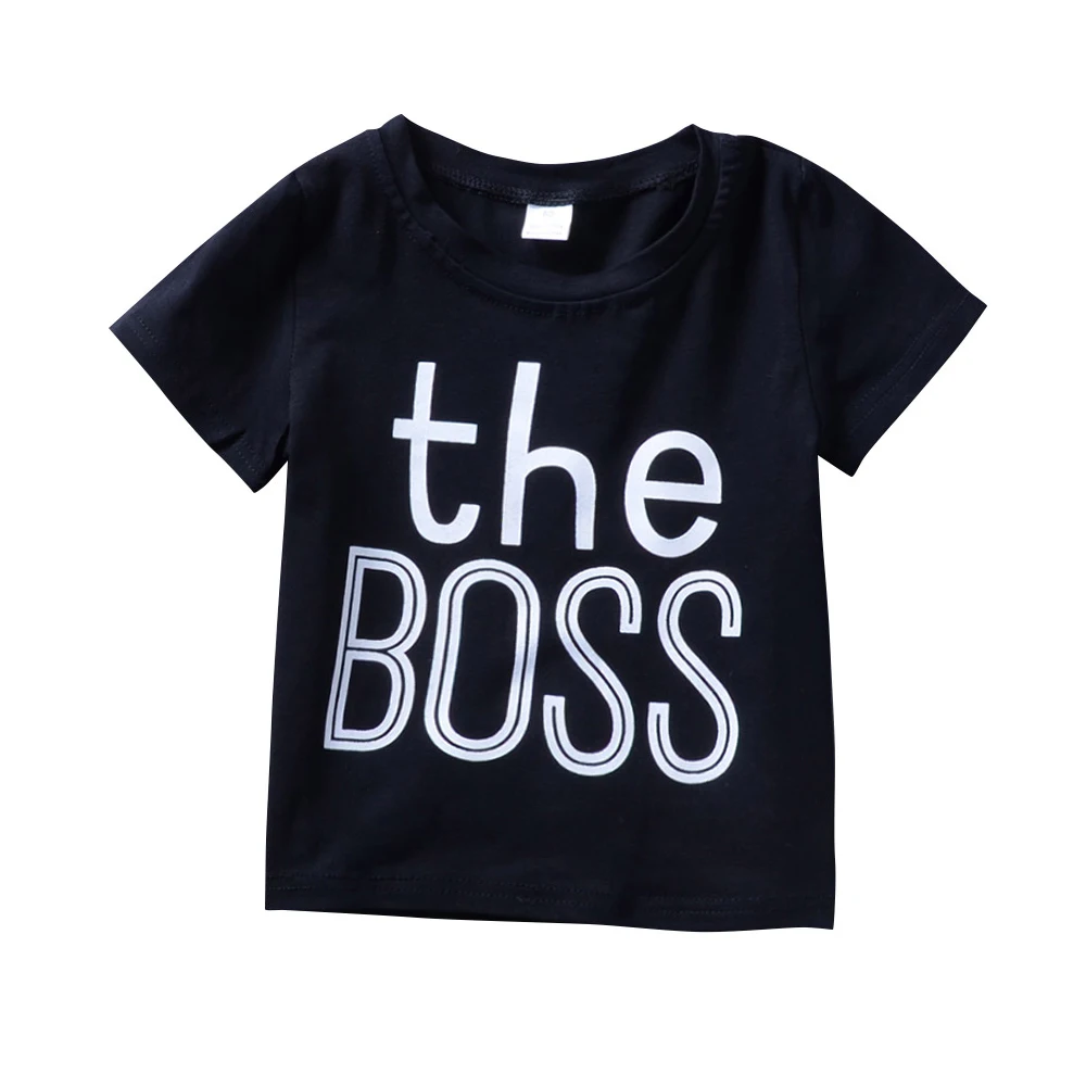 

Hot Sale Fashion 1-6y Kids Black Tee Kleding Boss Letter Print Tops Children T-shirt Boys Girls Clothes
