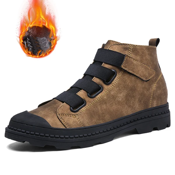 QFFAZ/Брендовые мужские ботинки; Осенняя кожаная водонепроницаемая обувь; модные удобные зимние ботильоны; Плюшевые ботинки для мужчин - Цвет: khaki with fur