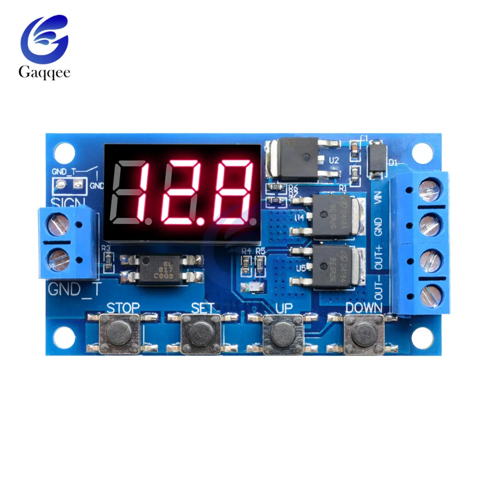 DC 12 V-24 V двойной МОП-светодиодный цифровой реле задержки времени Управление; время задержки выключатель Управление модуль светодиодный цифровой дисплей-таймер