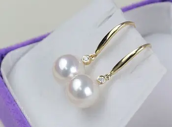 

free shipping gorgeous AAA++ 10-11mm south sea round white pearl earring 14k