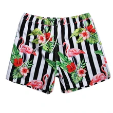WD85 Для мужчин пляжные шорты трусы новое платье в полоску с цветочным рисунком принт Фламинго Для мужчин Досуг пляжные шорты Плавки купальный костюм Sunga для серфинга Шорты