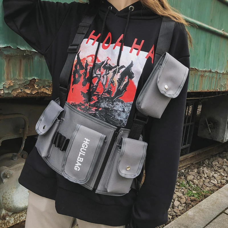 

Men Chest Rig Bag Women Waist Pack Hip Hop Shoulder Crossbody Man Tactical Kanye West Vest Chest Black Streetwear Bags