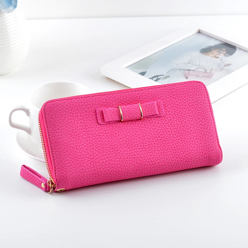 Женский Длинный кошелек на молнии с милым бантом 2017|card coin holder|women long walletlong wallet |