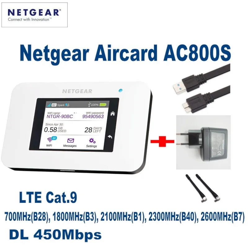 Netgear Aircard AC800S Cat9 450 Мбит/с Портативный 4 г LTE Wi-Fi точка Поддержка B1 B3 B7 B8 B28 B38 B40