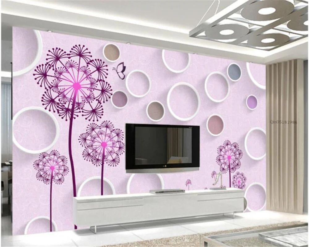 Beibehang Dekoratif Wallpaper 3D Tiga Dimensi Dandelion Pink