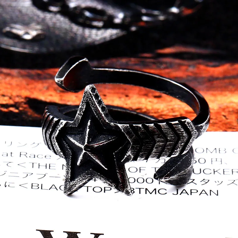 Beier stainless steel Fashion Mcllroy adjustable Five-pointed star ring for man open Jewelry BR8-443 - Цвет основного камня: Черный