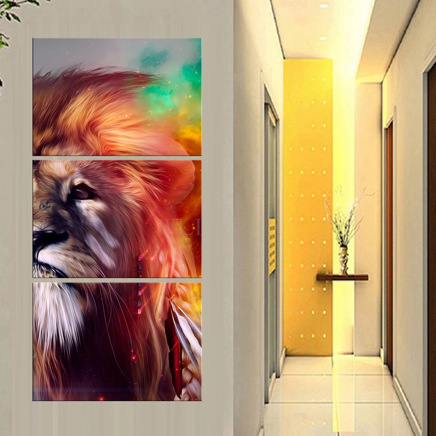 HD с 3 шт. холсте дым животного ПлакатКрасочный lionPainting стены картину для гостиной