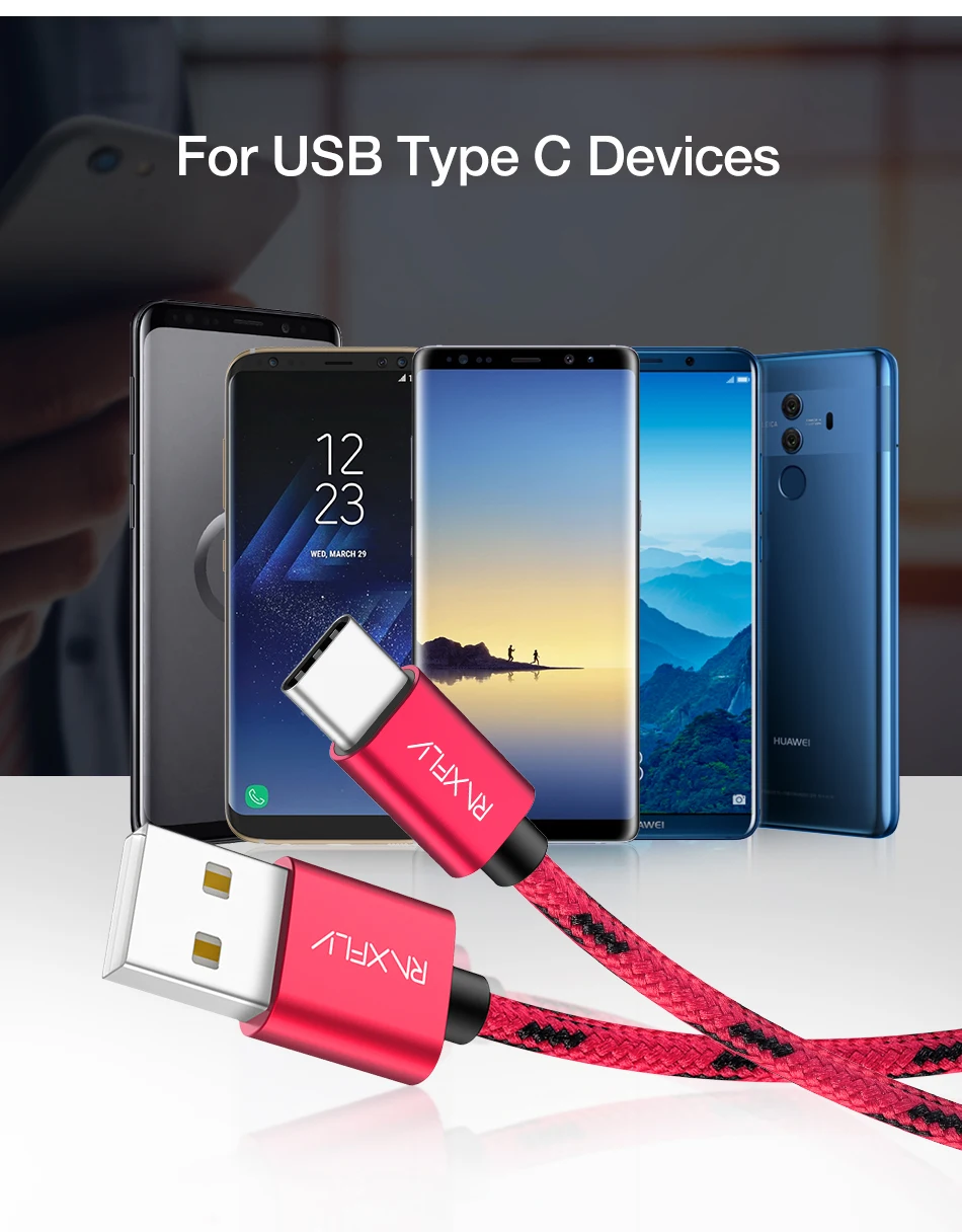 RAXFLY нейлон Тип usb C кабель для Nokia 7 Plus 8 синхронизации данных Тип-c зарядки провод для samsung S9 s8 плюс телефон Зарядное устройство Тип C шнур юсб кабель для зарядки