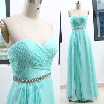 

Turquoise A-Line Strapless Floor-Length Crystal Chiffon Prom Party Formal Evening Dress M 263325