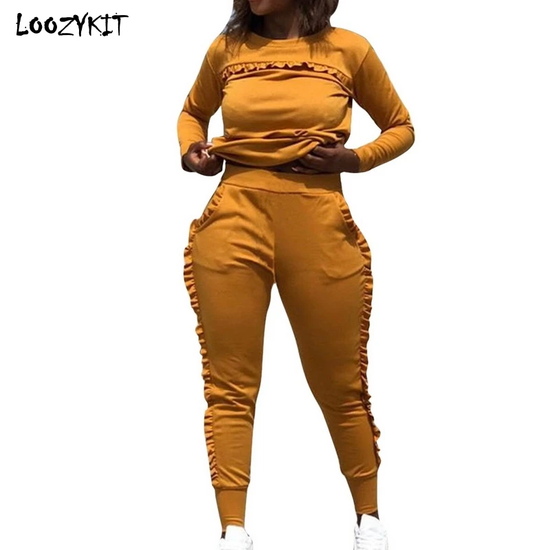 LOOZYKIT Women Gym Running Suit Two Pieces Solid Long-Sleeved Workout Tracksuit Sets Jogging Sweatsuits Outfitst Yoga Sport |