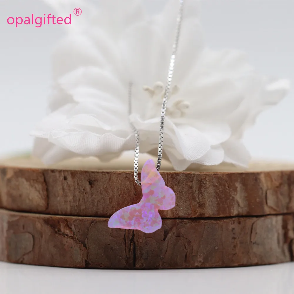 

1pc Free Shipping Hot New light pink color butterfly opal with 925 silver with gold chain synthetic opal necklace High quality