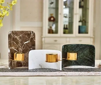 

Gilded Candle Holder with Arch Marble Windshield