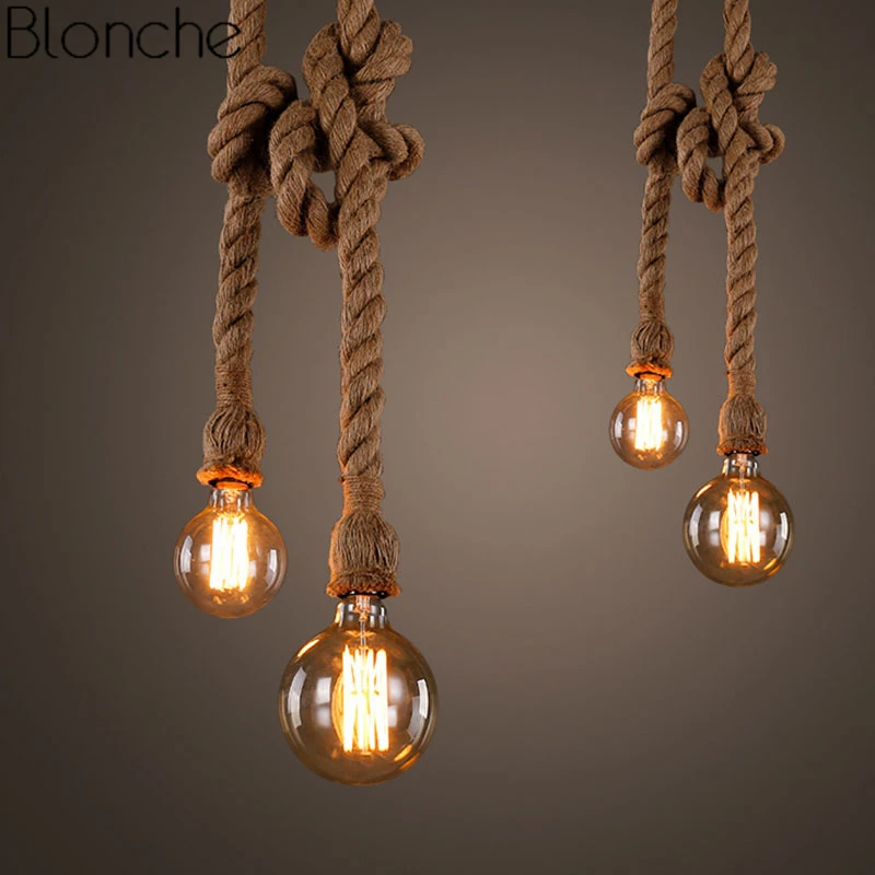 Luces colgantes de cuerda de cáñamo lámpara Industrial Retro Loft, sala de estar, accesorios de para el hogar, luminaria Led|Luces colgantes| - AliExpress