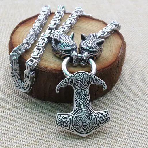 Men stainless steel necklace viking wolf head with Odin by Helena Rosova necklace pendan norse talisman ethnic jewelry
