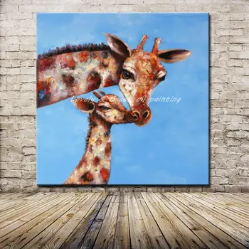 

Mintura Art Pictures Hand Painted Animals Canvas Oil Painting Home Decoration For Living Room Two Lovely Giraffes Wall Paintings