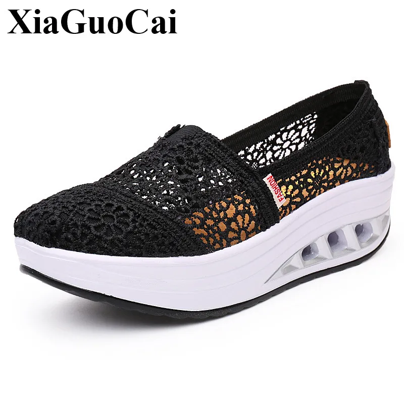 

Spring&Summer Breathable Casual Shoes Lace Women Wedges Heel Slip-on Platform Shoes Fashion Light and Soft Walking Shoes H508 35