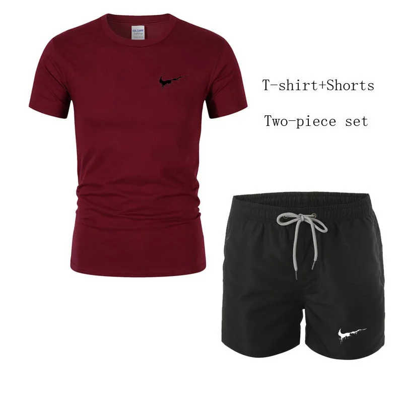Летние мужские шорты для бега+ футболка мужская для спортзала, спортивные короткие штаны для фитнеса, Брендовые спортивные тренажеры, Мужской комплект из двух предметов