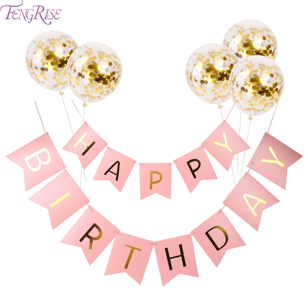 

FENGRISE Rose Gold Happy Birthday Banner Happy Birthday Decoration Confetti Happy Baby Birthday Party Decorations Kids Shower