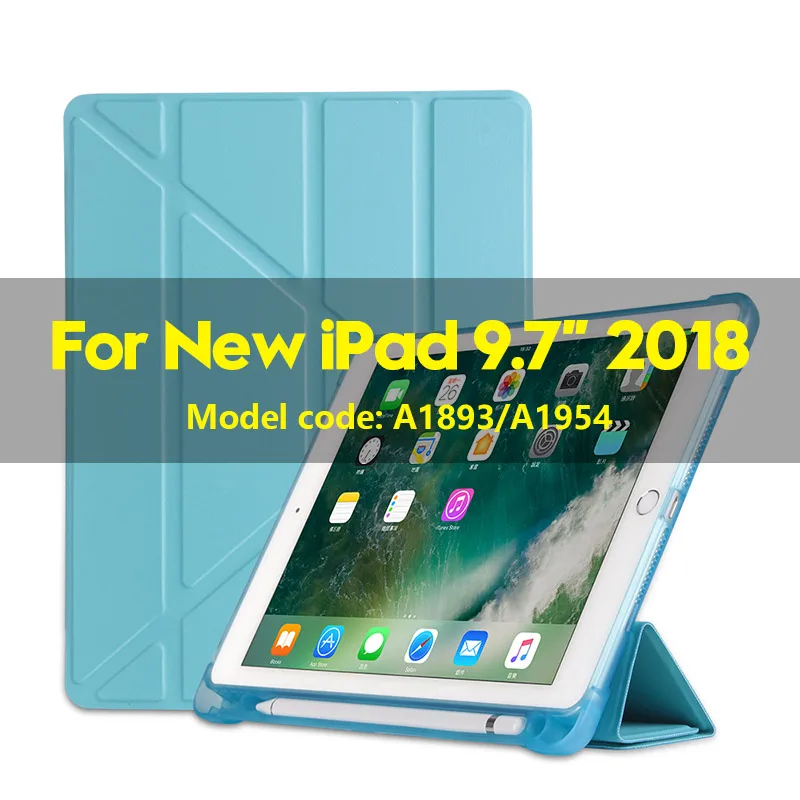 Умный силиконовый чехол из искусственной кожи для нового iPad 9," с держателем карандаша, многоразовый чехол-подставка для iPad 9,7 чехол - Цвет: For 9.7-2018 Blue
