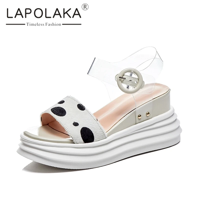 

Lapolaka 2019 Brand New Sweet Polka Dot Platform Sandals Women Summer Genuine Leather Sandals Women Wedges Shoes Woman