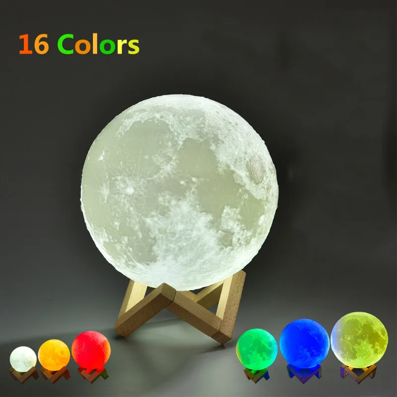 16 Colors 3D Print Moon Lamp 20cm 18cm 15cm Round Ball Night Light With