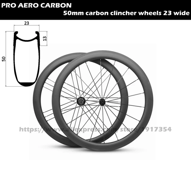 Cheap 700C 50mm carbon lightweight wheels clincher, 23mm wide carbon road bike wheels lightweight wheels