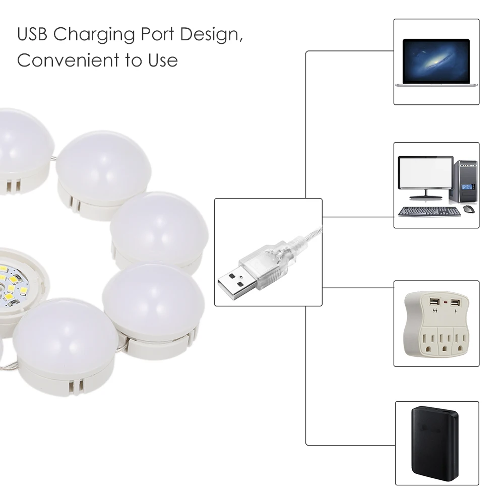 Макияж зеркальные лампы 10 светодиодный подсветка косметического зеркала комплект с лампочки с регулировкой силы света освещение трубчатое приспособление для гардеробной USB порт