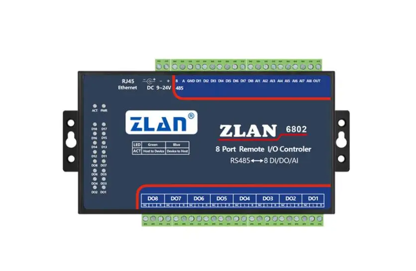 ZLAN6802 RS485 8 каналов DI AI DO RS485 Modbus I/O Модуль RTU сбора данных пульт дистанционного управления Модуль платы