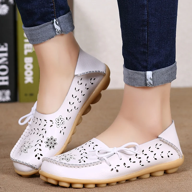 Flats Women Genuine Leather Shoes Woman Autumn Flat Shoes Women Loafers Slip On Moccasins Sapatos Feminino Casual Shoes
