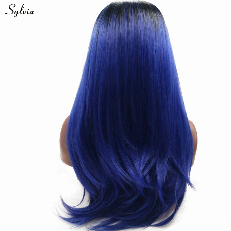 blue ombre synthetic lace front wig (1)
