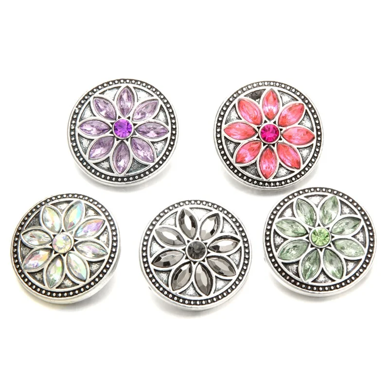 Shining Snap Button Jewelry Rhinestone Flower Snap Charms DIY 18MM Snap Buttons Bracelet