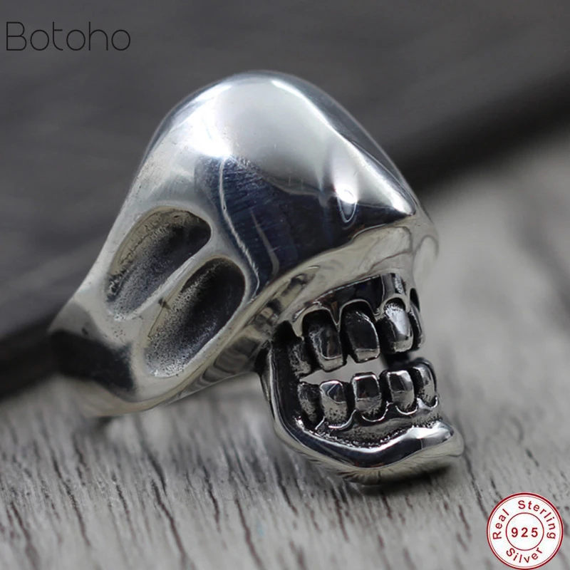 

Skeleton Men Ring 100% Real 925 sterling silver Punk Rock Skull fashion wedding Brand adjustable Big women ring jewelry Hiphop