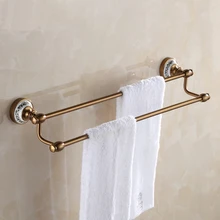 Barras de toalla dobles de aluminio de espacio para baño, base de cerámica europea antigua toallero bar vintage, estante de pared para toallero colgante para Baño