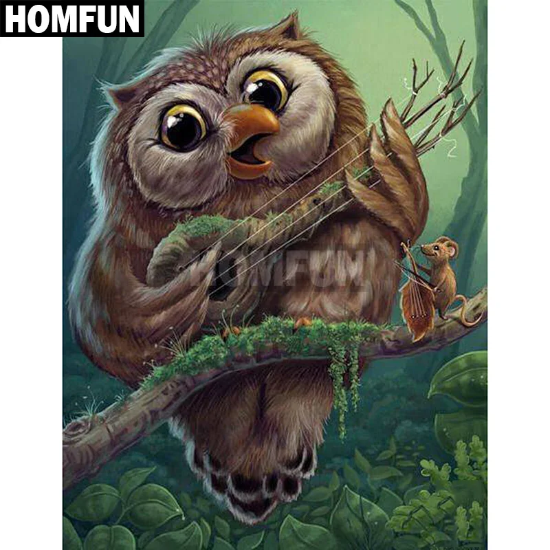 

HOMFUN Full Square/Round Drill 5D DIY Diamond Painting "Owl & mouse" 3D Embroidery Cross Stitch 5D Home Decor A00024