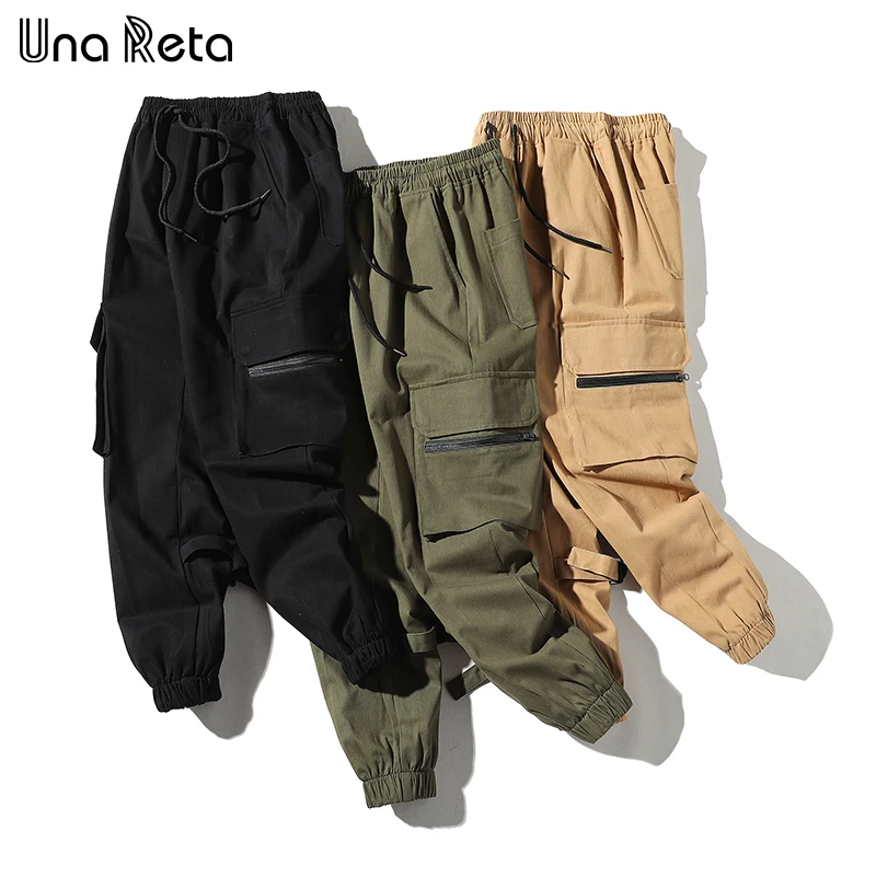 Una Reta Men's Harem Pants 2019 New Hip Hop Casual Male Tatical Joggers Trousers Fashion Streetwear Side Pockets Cargo Pants|Узкие