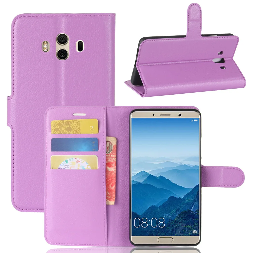 10 шт./лот личи Бумажник Кожа PU Стенд+ ТПУ чехол с карт памяти для Huawei Коврики 10