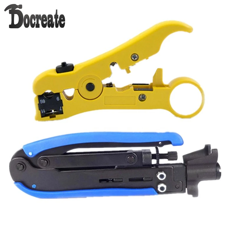 

2Pcs Coaxial Cable Crimper & Stripper Multi-Function Plier Hand-Operated Tools