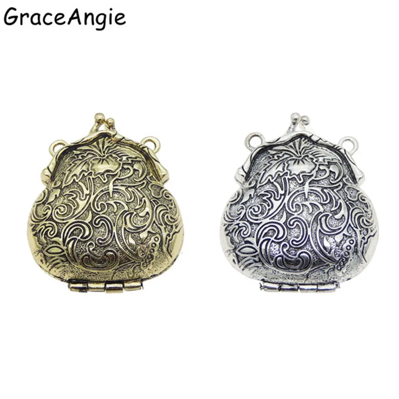 (2piece)Mix Antique Silver Bronze Tone Ancient Purse Locket Alloy Charm Pendants 54*44mm OpenClose Top Jewelry Lover Gift 52609|alloy charms|charm